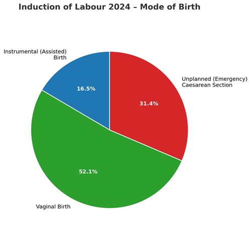 Induction of Labour Mode of Birth 2024 Pie chart